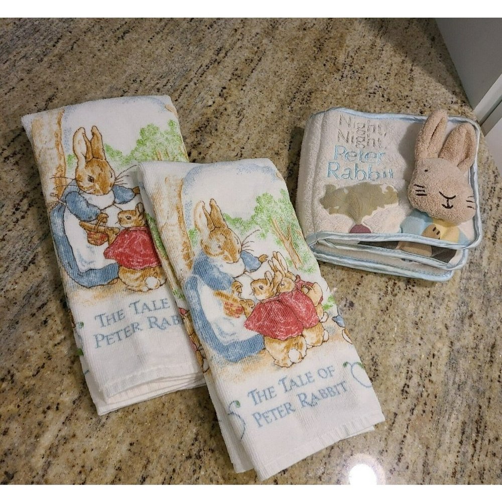 Night Night Peter Rabbit Plush Book Fredrick Warn & 2 Soft Towels